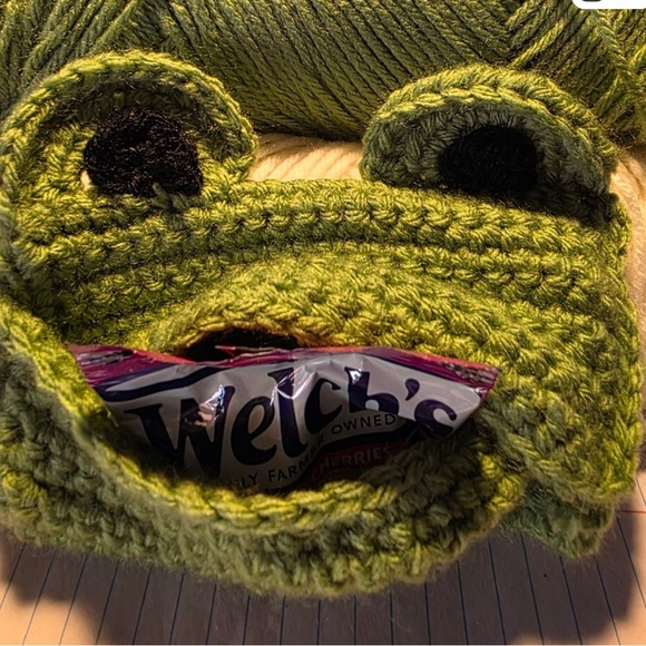 Hand Crafted Handbags - Crocheted handcrafted, handmade frog Snack, Tissue, Jewelry (anything) Pouch